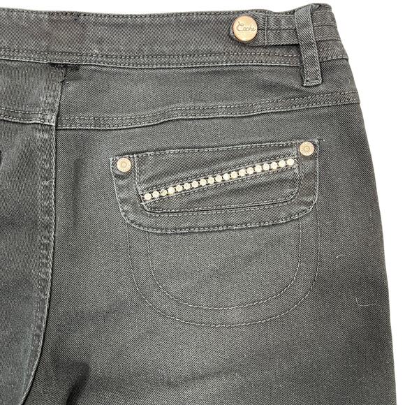 Cache Y2K Low-Rise Bootcut Jeans Sz 8 Black Cropped Wide-Leg Bling Pockets FADED - Picture 13 of 15
